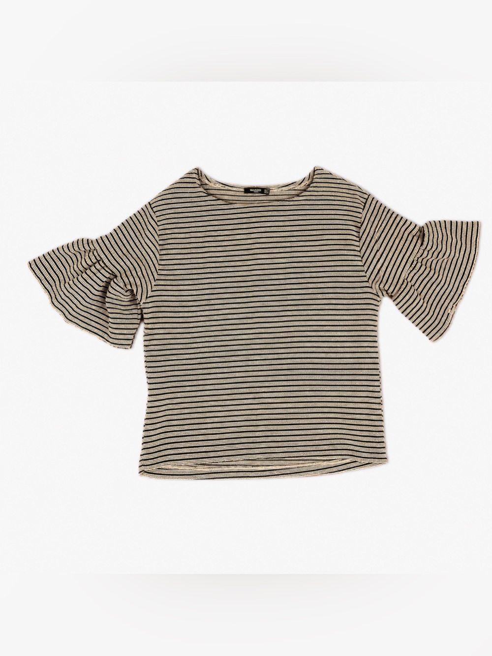 Striped Short-Sleeve Knit Sweater - Black & Cream